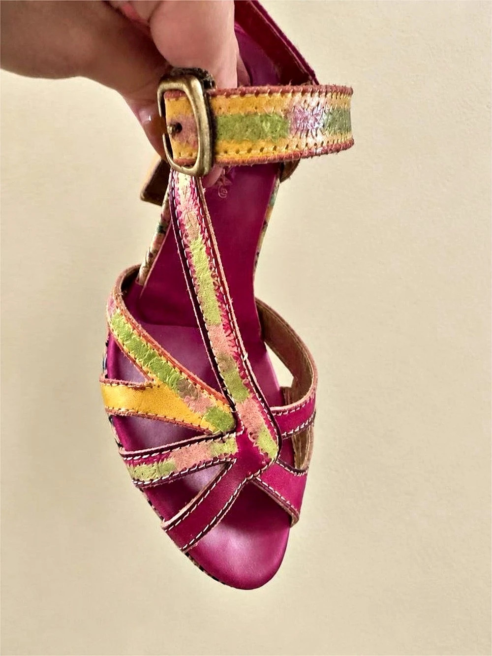 Laura Vita Floral Platform Heels in Pink & Yellow